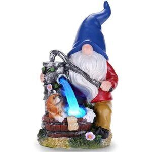 Garden Gnome Statue, Gnome Decoration for Yard with Blue Solar Light